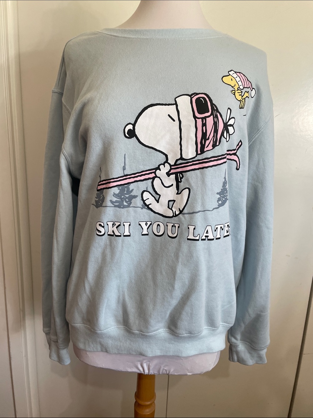 Love Tribe Snoopy "Ski You Later" Graphic Sweatshirt Baby Blue Sweatshirt Sz XL
